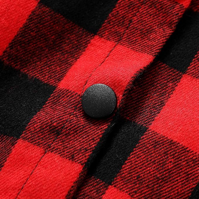 YOUNGER STAR Toddler Kids Boys Girls Flannel Hooded Plaid Shirt Button Baby Red Clothes