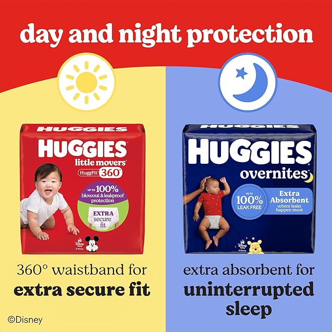 Huggies Size 3 Baby Diapers, Little Movers HuggFit 360° Baby Diapers with 360° Waistband, Size 3 (16-28 lbs), 26 Count, Packaging May Vary