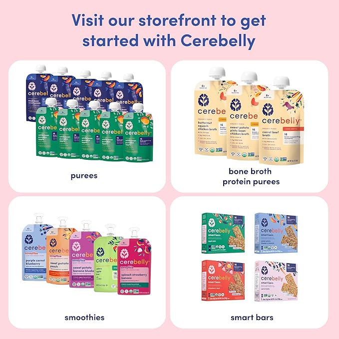 Cerebelly Organic Baby Food Pouches, Beet Carrot Blueberry Purees, 16 Nutrients, No Added Sugar, Fiber & Non-GMO, 4oz, 1 Count