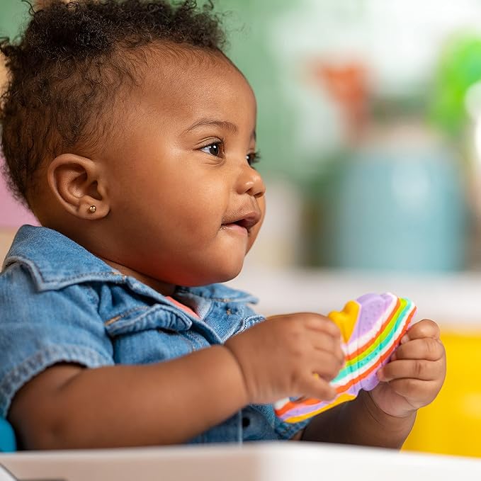Bright Starts Soothing Soft Serve Silicone Teether, Easy-Grasp Ice Cream Cone, BPA Free, Unisex, 3 Months+