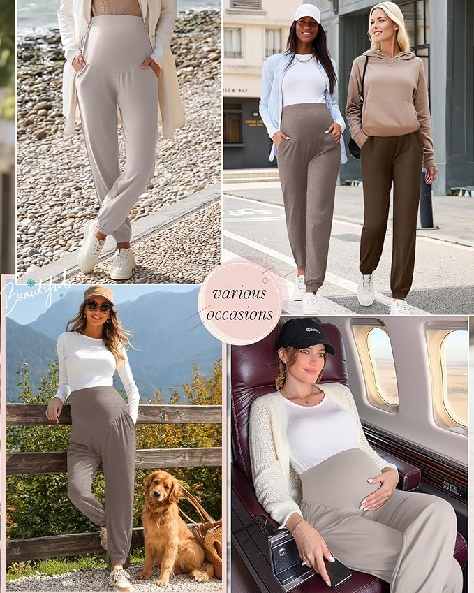 3 Pack Women's Maternity Pants Maternity Jogger Sweatpants Over The Belly Stretchy Pregnancy Pants with Pockets