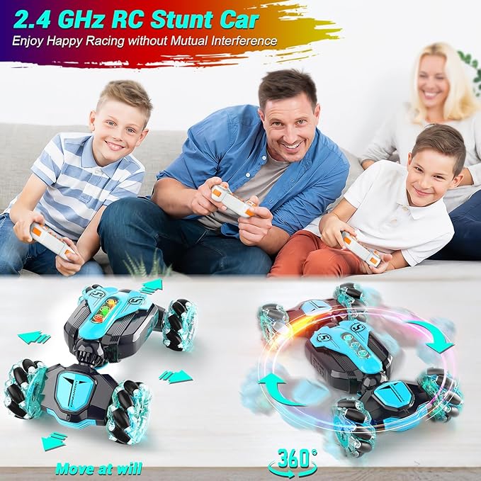 Gesture Sensing Remote Control Stunt Car - Boys Toys Age 6-8-12, 4WD Hand Controlled RC Twist Car with Light & Music, Cool Birthday Presents and Ideas Gifts for Kids Age 3 4 5 6 7 9 10 11 12 Years Old