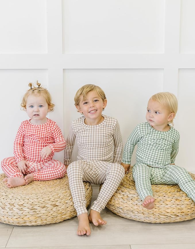 moimoln Baby Toddler Pajama Set Snug-Fit Cotton Modal Sleepwear, Leopard, Check & Solid Mix (6M-8Y, 1/2 Pack)