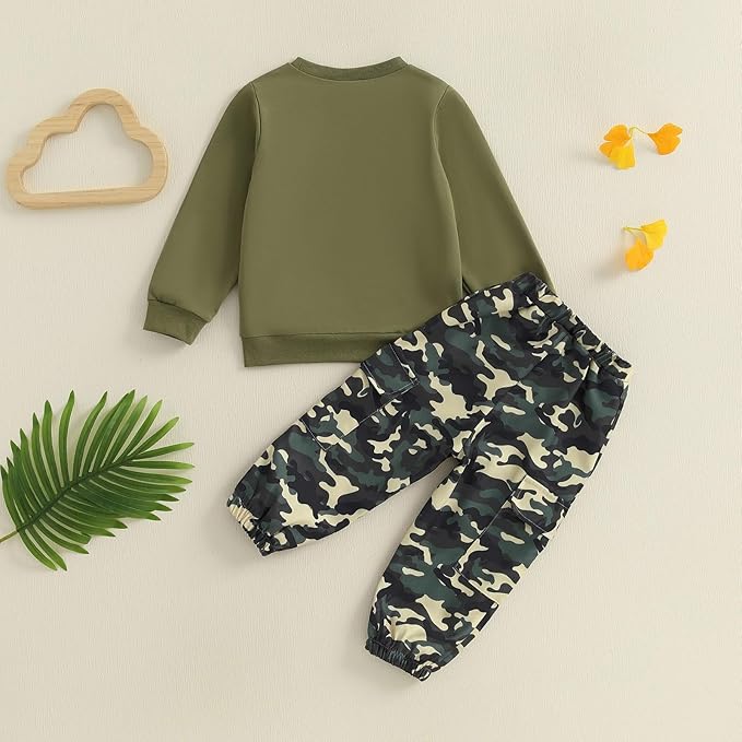 wdehow Toddler Kids Baby Boy Fall Outfits 1T 2T 3T 4T 5T Letter Print Long Sleeve Tops Camouflage Pants Winter Clothes Sets