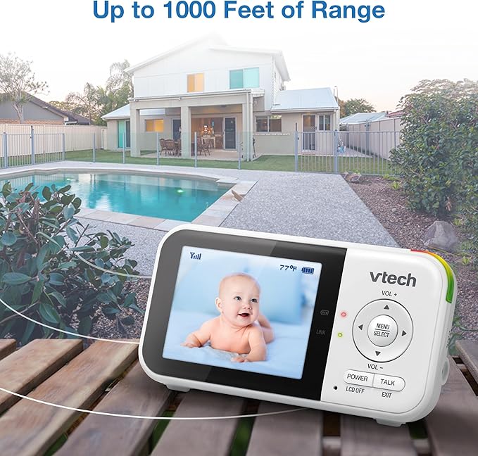 VTech VM819-2 Baby Monitor, 2.8” Screen, 2 Cameras, 1000ft Range, Night Vision, 2-Way Audio, Temperature Sensor, Lullabies, Secured Transmission No WiFi