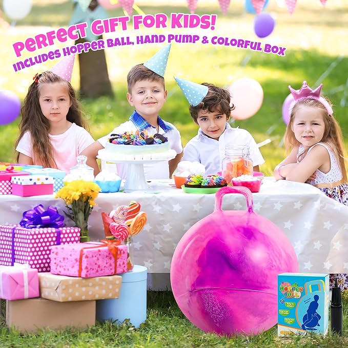 Upper Rider 20 Inch Clouds Hopper Ball for Kids Ages 6-12, Purple Pink Bouncy with Handle, Extra-Large Inflatable Jumping Ball with Pump and Gift Box, Indoor Outdoor Balance Toy for Girls and Boys