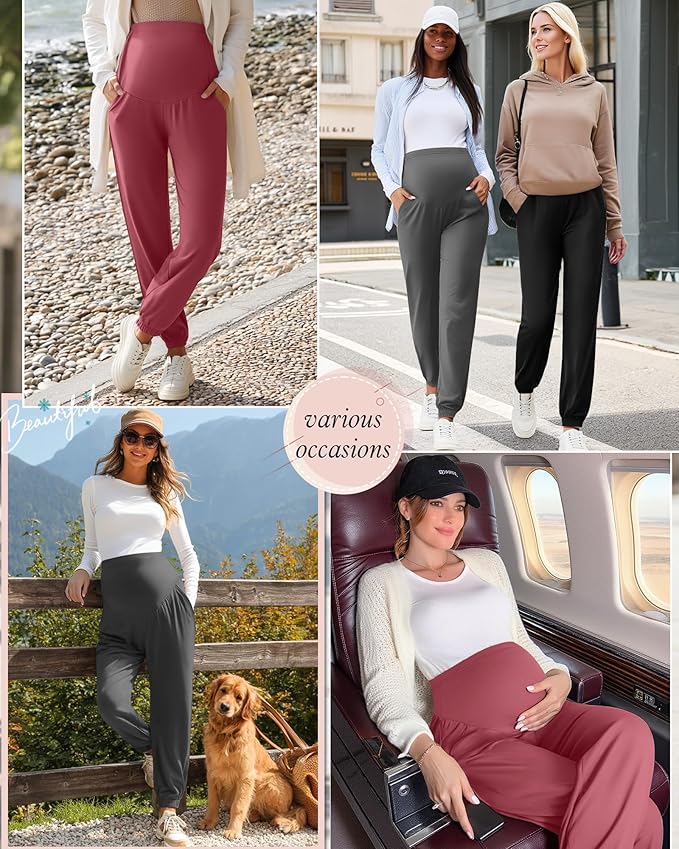 3 Pack Women's Maternity Pants Maternity Jogger Sweatpants Over The Belly Stretchy Pregnancy Pants with Pockets