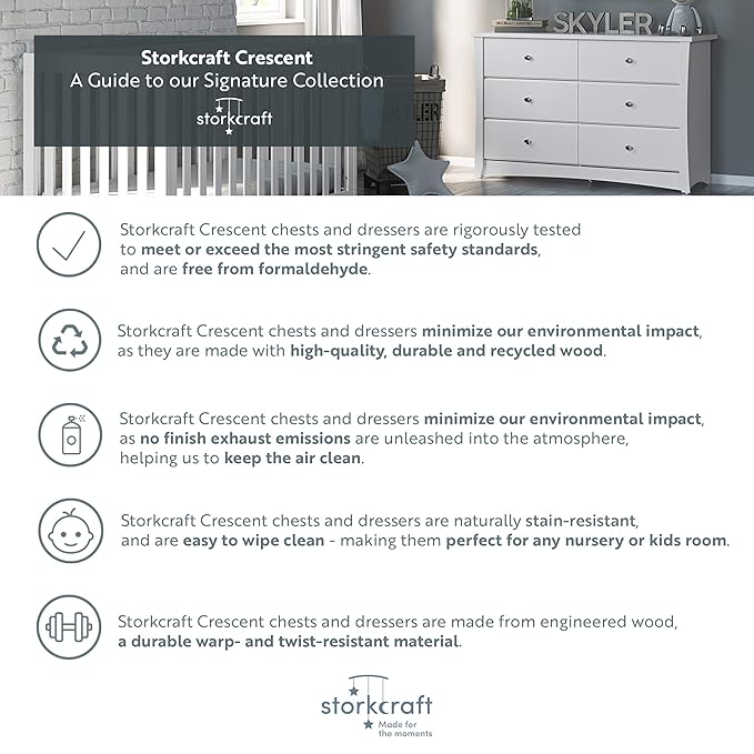 Storkcraft Crescent 4 Drawer Chest (Pebble Gray) – GREENGUARD Gold Certified, Easy-to-Match Chest of Drawers for Nursery and Kids Bedroom, Dresser Organizer for Children’s Bedroom