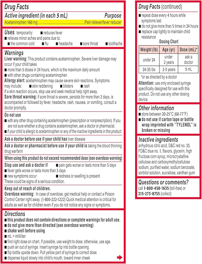 Infants' Tylenol Oral Suspension Liquid Medicine with Acetaminophen, Baby Fever Reducer & Pain Reliever for Minor Aches & Pains, Sore Throat, Headache & Toothache, Grape Flavor, 1 fl. Oz