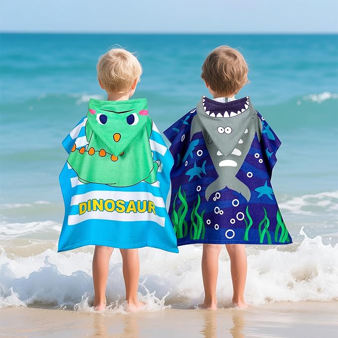 Hooded Kids Beach Towels - Toddler Bath Towel Girls Boys Swim Cover-ups for Ages 1 to 6 Kids Pool Towels Quick Dry Lightweight Soft Microfiber Poncho Towel 24x23 (Buble Shark)
