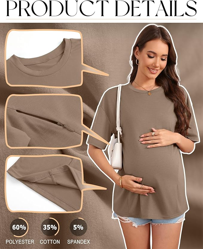 3 Pack Women's Oversize Nursing Breastfeeding Shirts Hidden Zipper Short Sleeve Loose Fit Maternity Tops