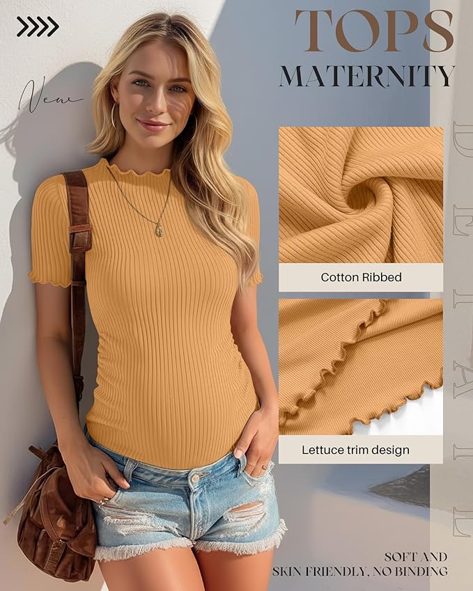 3 Pack Women's Maternity Tops Short Sleeve Ribbed Knit Maternity Shirts Crew Neck Side Ruched Pregnancy Clothes