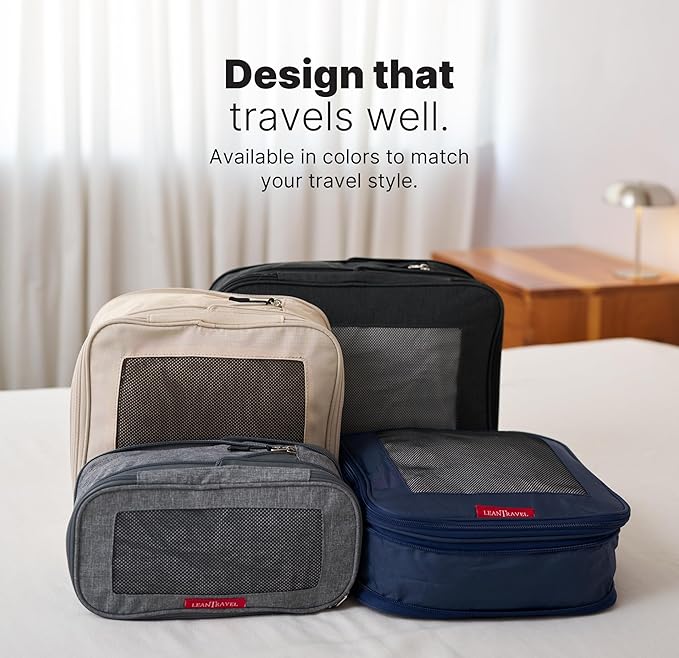 LeanTravel Premium Compression Packing Cubes for Travel - Luggage Organizers with Double Zipper - Sturdy Bags for Suitcase (4-Pack, Sand)
