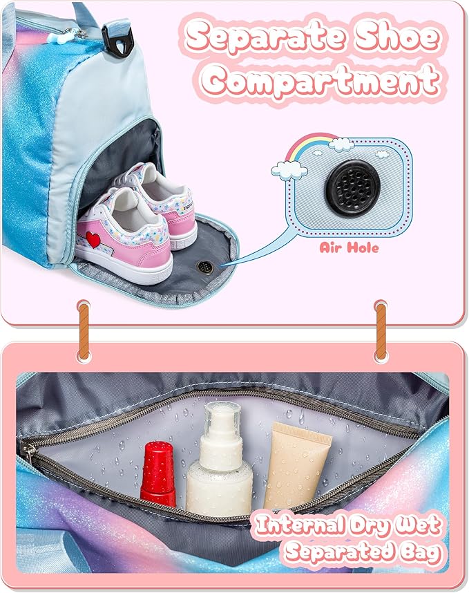 Gifts for Daughter-Girl Gym Bag with Shoe Compartment, Kid Personalized Weekender Overnight Bags, Initial Travel Tote with Makeup Pouch, Gift for Granddaughter Sister Niece (Letter H)