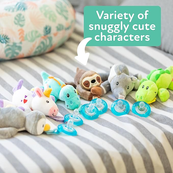 Nuby Calming Natural Flex Snuggleez Pacifier with Plush Combo Set for Cuddling with Comfort, Flamingo