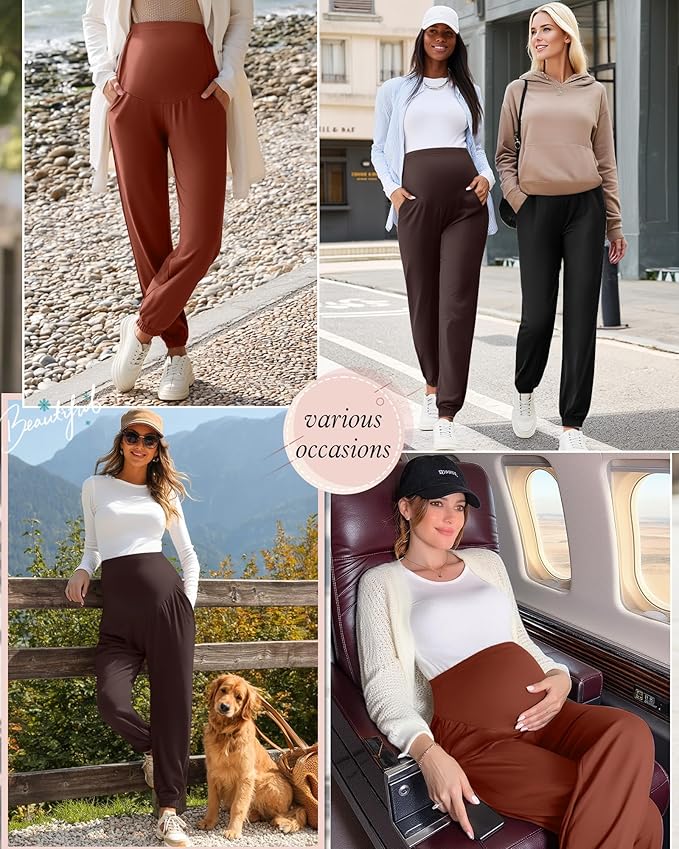 3 Pack Women's Maternity Pants Maternity Jogger Sweatpants Over The Belly Stretchy Pregnancy Pants with Pockets