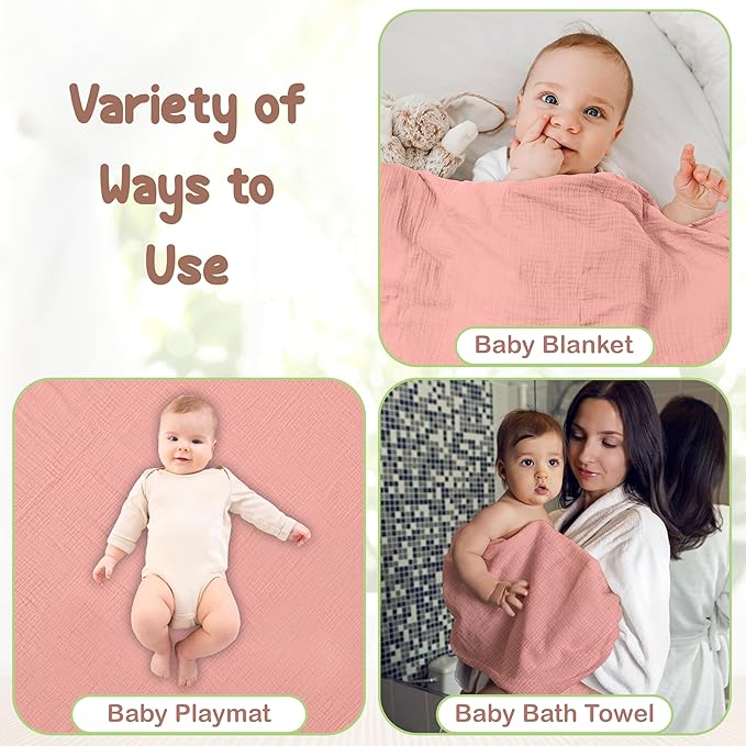 100% Organic Cotton Muslin Baby Hooded Towels 32x32 Inch โ 2 Pack Soft & Absorbent Baby Towels for Newborn for Boys & Girls, Premium Hooded Towels, Ultra-Gentle Baby Essentials in Rose/Peach