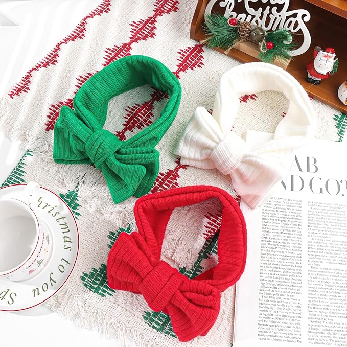 YanJie Christmas Baby Girls Headbands Red Green White Stretchy Waffle Hair Bows Toddler Headband Newborn Big Baby Bows Girls Hair Accessories