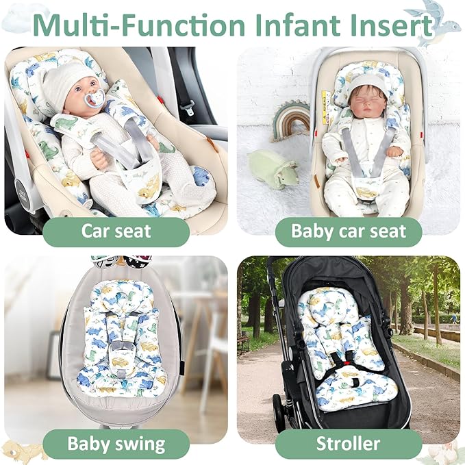 TANOFAR Infant Car Seat Insert with Removable Cushion for Baby Boys, Reversible Newborn Carseat Insert for Baby Head Body Support, Fits for Stroller, Baby Swing, Bouncer (Dinosaur)