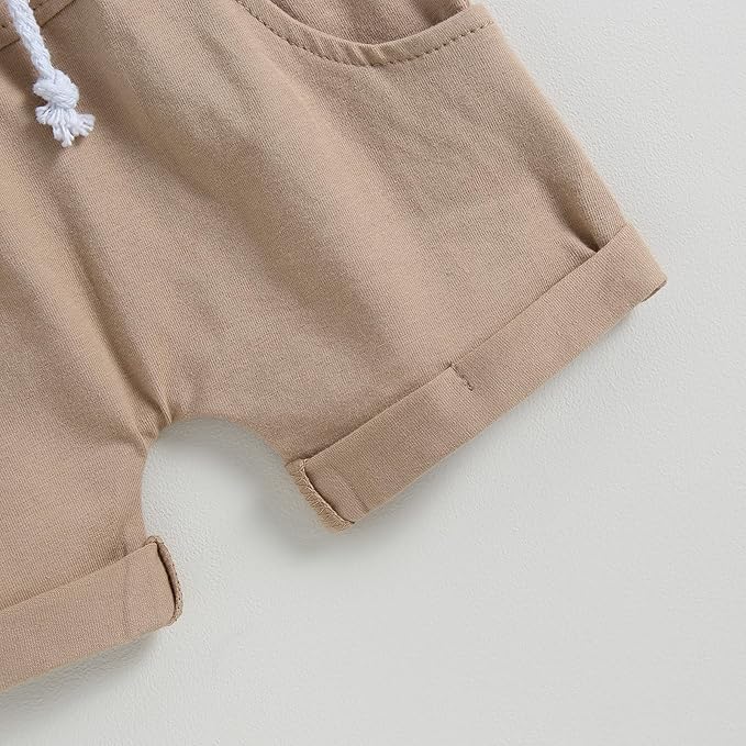 fhutpw Baby Toddler Boy Clothes Summer Outfits 6 12 18 24 Months Patchwork Short Sleeve T Shirt & Shorts Sets with Pockets