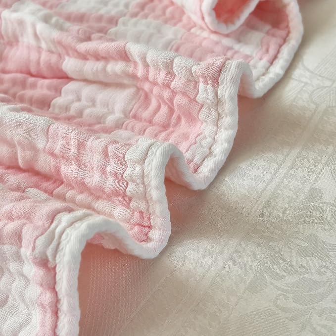 Ultra Soft Checkered Muslin Hooded Baby Towels for Newborn Boys and Girls 2 Pack 32x32 inch Cotton Muslin Baby Bath Towels for Newborns Toddlers,Newborn Essential (Cream and Pink)