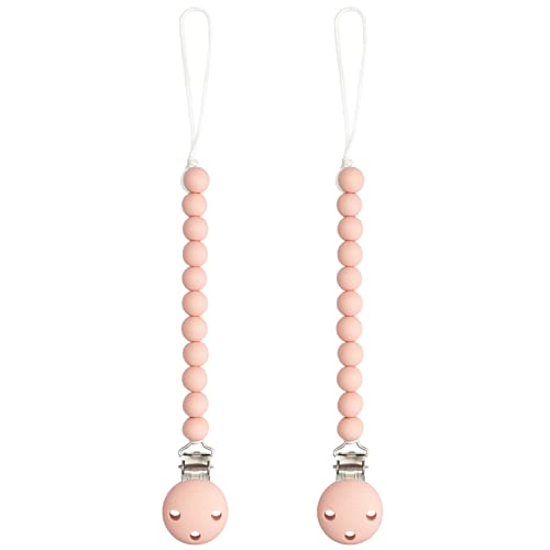 Comfy Cubs Pacifier Clips 2 Pack - 100% Food Grade Silicone Baby Pacifier Clips, BPA & PVC Free - CPSIA Certified, Lightweight and Flexible Baby Gifts - Blush