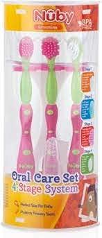 Nuby 4 Stage Oral Care Set System (Pink/Green)