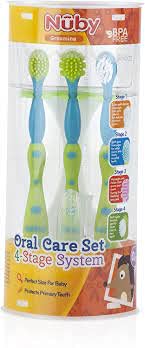 Nuby 4 Stage Oral Care Set System (Blue/Green, 4 Piece Set)