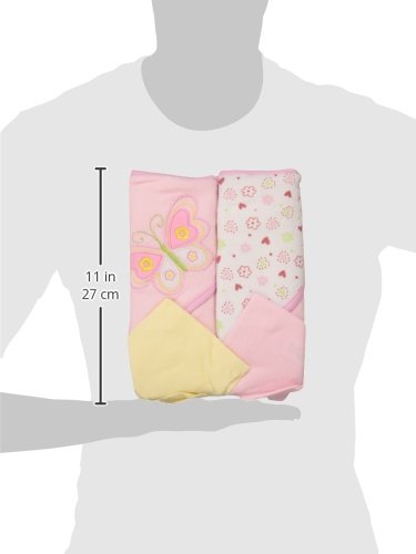 Spasilk Bath Hooded Towels & Washcloths Set for Babies, 2 Hooded Terry Bath Towels & 2 Washcloths, Pink Butterfly