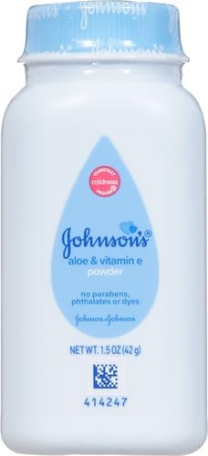Johnson's Baby Cornstarch Baby Powder, 1.5 oz | Naturally Derived | With Aloe & Vitamin E | For Delicate Skin | Hypoallergenic