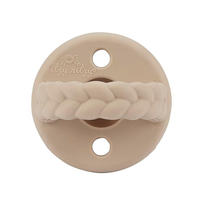 Itzy Ritzy Silicone Pacifiers for Ages 6-18 Months - Itzy Soother Pacifiers Feature Collapsible Handle & Two Air Holes for Added Safety; Set of 2 in Buttercream & Toast