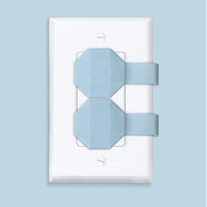 Outlet Covers Baby Proofing (6 Pack Covers 12 Outlets) – Child Safety Electrical Socket Covers – Blue Plug Protectors Easy to Install - Socket Sitter: Always Connected, Never Lost! No Choking Hazard!