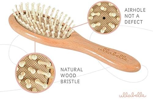 Ullabelle 4 Piece Wooden Baby Hair Brush and Comb Set for Newborns & Toddlers in Chic Gift Box - Ultra Soft Natural Goat Hair and Wood Baby Brush Set Prevents Cradle Cap - Perfect Registry Gift (Blue)