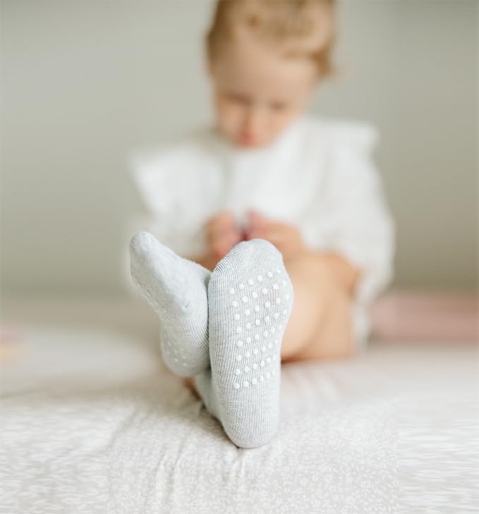 JAKIDAR 12 Pack Baby Toddler Socks Non Slip Grip Cotton Crew Socks for Boys Girls Infants Kids
