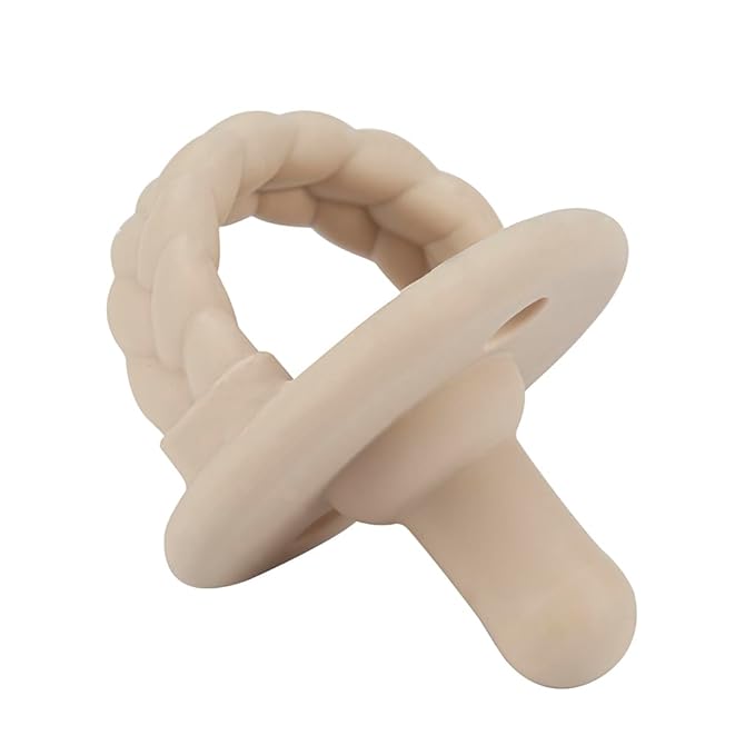 Itzy Ritzy Silicone Pacifiers for Ages 6-18 Months - Itzy Soother Pacifiers Feature Collapsible Handle & Two Air Holes for Added Safety; Set of 2 in Buttercream & Toast