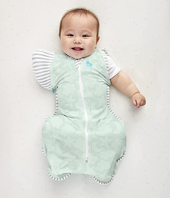 Love to Dream Transition Bag Organic 1.0 TOG, Celestial Dot Mint, Large, 19-24 lbs., Patented Zip-Off Wings, Gently Help Baby Safely Transition from Being swaddled to arms Free Before Rolling Over