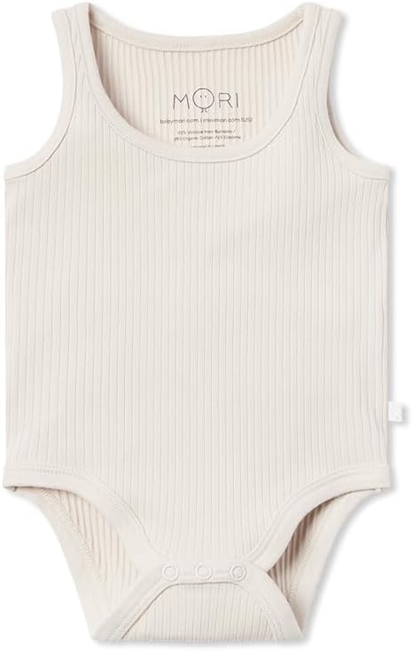MORI Baby Premium Ribbed Sleeveless Bodysuit for Boys and Girls - Viscose from Bamboo - Unisex Top with Nickel Free Poppers