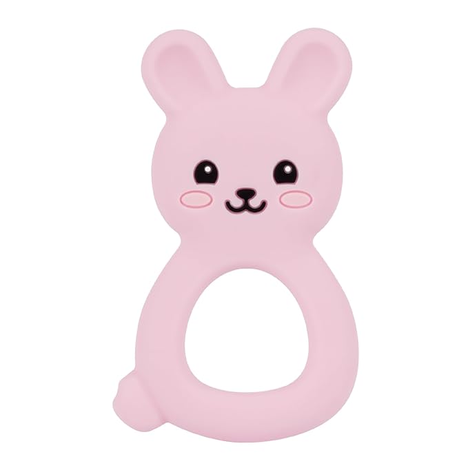 Baby Bunny Teether, Food-Grade Silicone Toy for Infants 3–12 Months, Easy-Grip Chew Toy with Textured Ears for Sensory Exploration, Freezable & Dishwasher Safe (Pink)