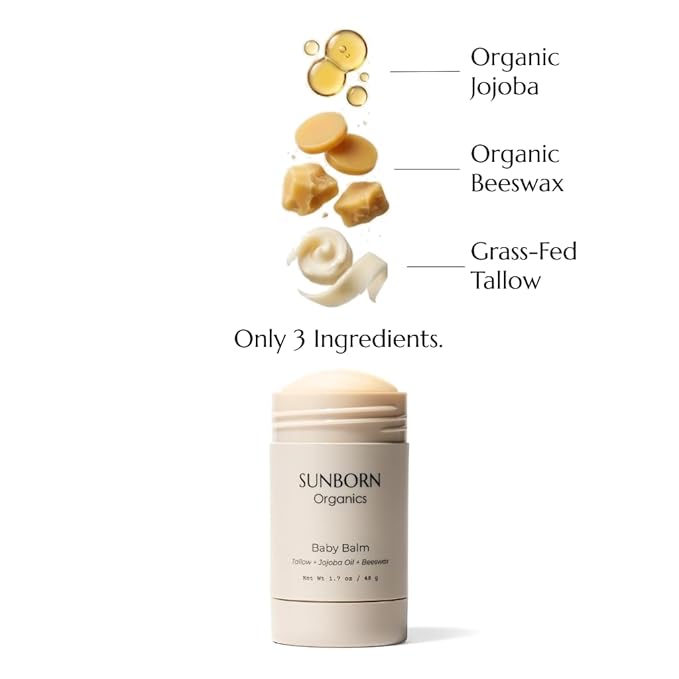Baby Balm | Baby-Safe Three Natural Ingredient Moisturizing Balm for Babies (Dry Skin, Diaper Rash & Eczema Relief) – Petroleum-Free, Fragrance/Essential Oil-Free, Third-party Lab-tested, All Natural