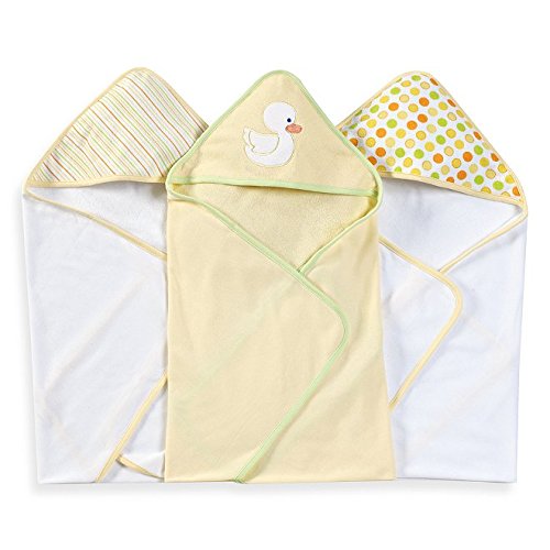 Spasilk Hooded Towel Set for Newborn Boys and Girls, Soft Terry Towel Set, Pack of 3, Yellow Duck