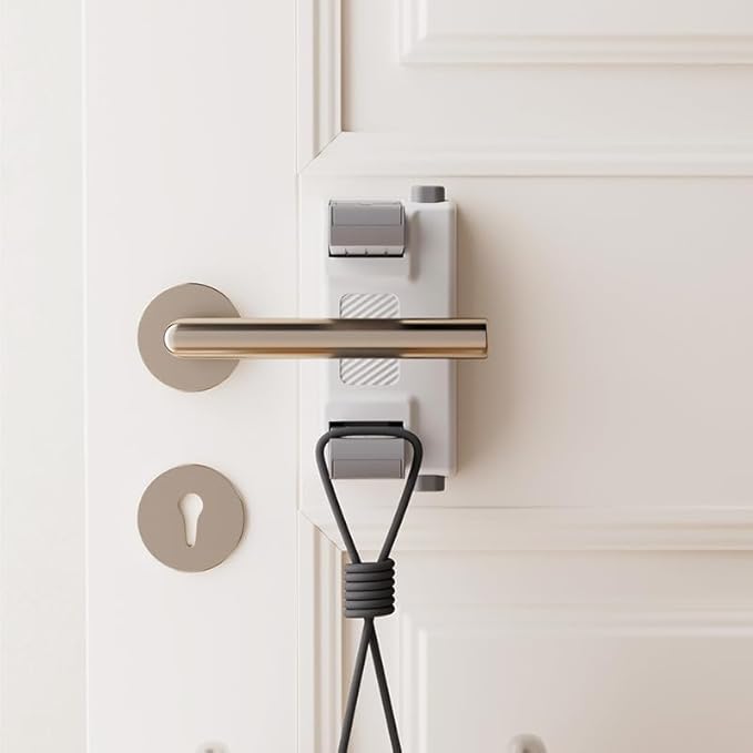 YEYA Upgrade Child Safety Door Handle Lock, White Universal Fit Lever Locks with Stong 3M Adhesive Backing, 1-Pack Toddler Proof Safety Locks for Indoor Doors, Dual-Button Security & Easy Installation