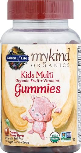 Garden of Life Organics Kids Gummy Vitamins, Certified Organic, Non-GMO & Vegan Complete Children's - B12, C & D3 Gluten, Soy & Dairy Free Real Fruit Chew Gummies, Multi, Cherry, 120 Count (Pack of 2)