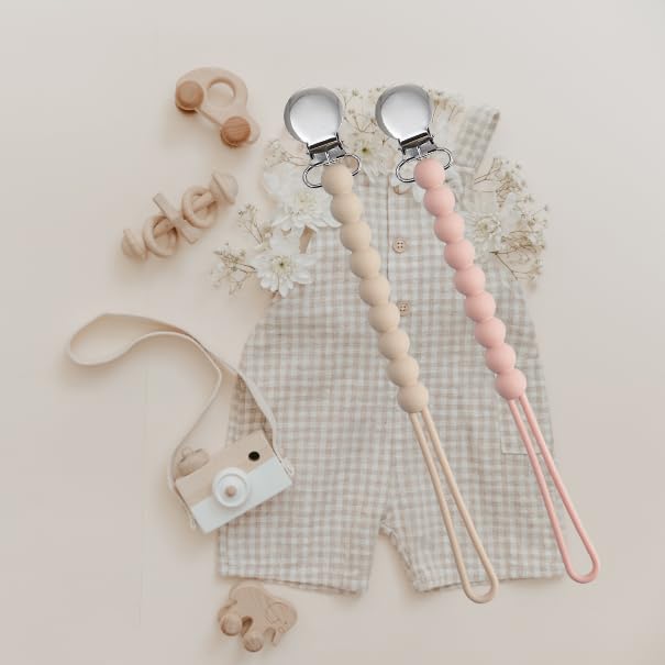 Pacifier Clip Baby Girls - MORIBOX Paci Clip Soothe Baby Binky Holder for Shower Birthday Gift 2 Pack