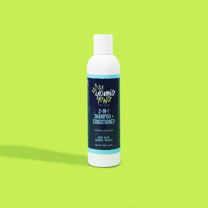 Young King Hair Care Kids 2-in-1 Shampoo & Conditioner For Boys | Cleanse and Hydrate Natural Curls | Plant-Based and Harm-Free | 8 oz