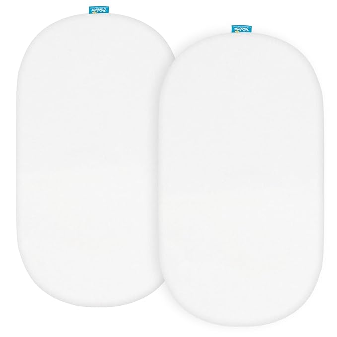 Bassinet Sheets Universal Fit for Oval, Hourglass, Rectangle Bassinet Mattress, 2 Pack 100% Cotton Sheets for Halo Bassinest Swivel, Flex, Luxe Sleeper, Unisex Bassinet Fitted Sheet for Baby, White