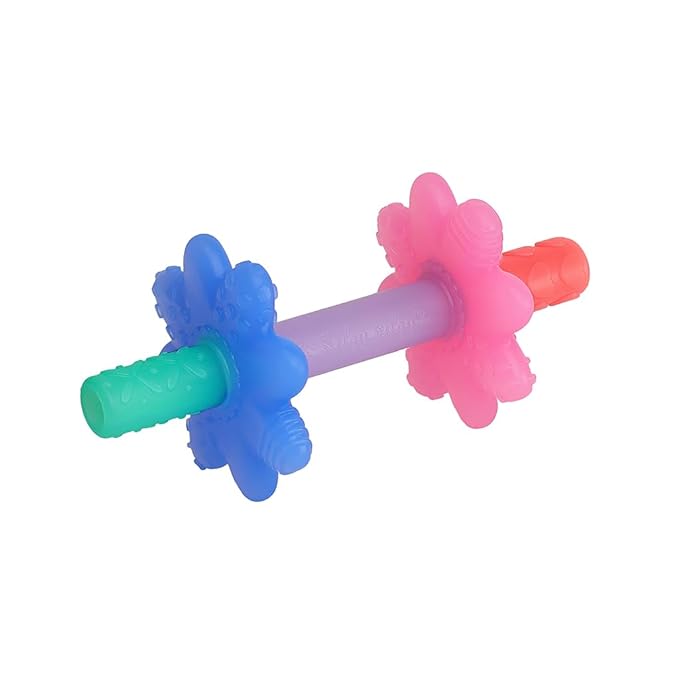 Itzy Ritzy Teensy Tube Teether – Textured Hollow Baby Teething Tube That Reaches Front Teeth & Back Molars, Made of Soft Silicone (Pink Rainbow)