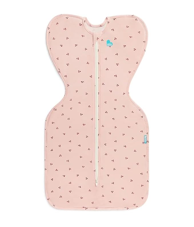 Love to Dream Swaddle Up Bamboo, Arms Up Position, Soft and Luxurious 100% Viscose from Bamboo - Wearable Blanket - 1.0 TOG - (20-24°C) Ideal for Moderate Temps (Cherries Blush, Small, 3.5–6kg)