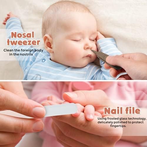Baby 7 in 1 Grooming Set, Nail Scissors, Nail File, Tweezers, Natural Wood Hair Comb, Storage Basket for Children and Newborns in Beautiful Gift Box