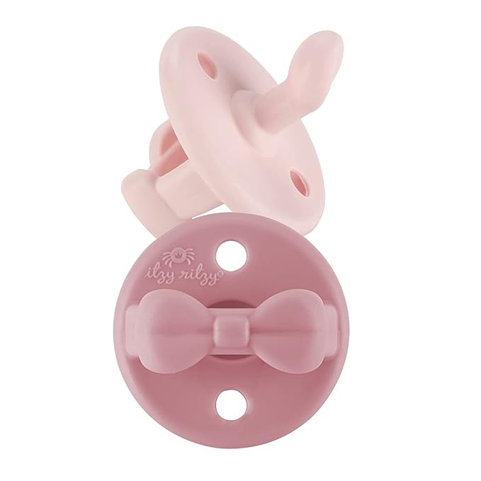 Itzy Ritzy Silicone Orthodontic Pacifiers - Itzy Soother Pacifiers with Collapsible Handle & Two Air Holes for Added Safety, Baby Pacifier For Ages 0-6 Months (Ballet Slipper & Primrose)