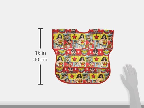 Bumkins Short Sleeve Bib for Girl or Boy, Toddler and Kids for 1-3 Years, Large Size, Essential Must Have for Junior Children, Eating, Mess Saving Soft Fabric Apron for Play, Wonder Woman DC Comics